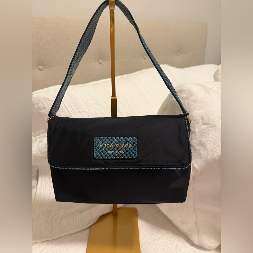 Kate Spade Y2K Black and Teal Mini Shoulder Bag 10x6
